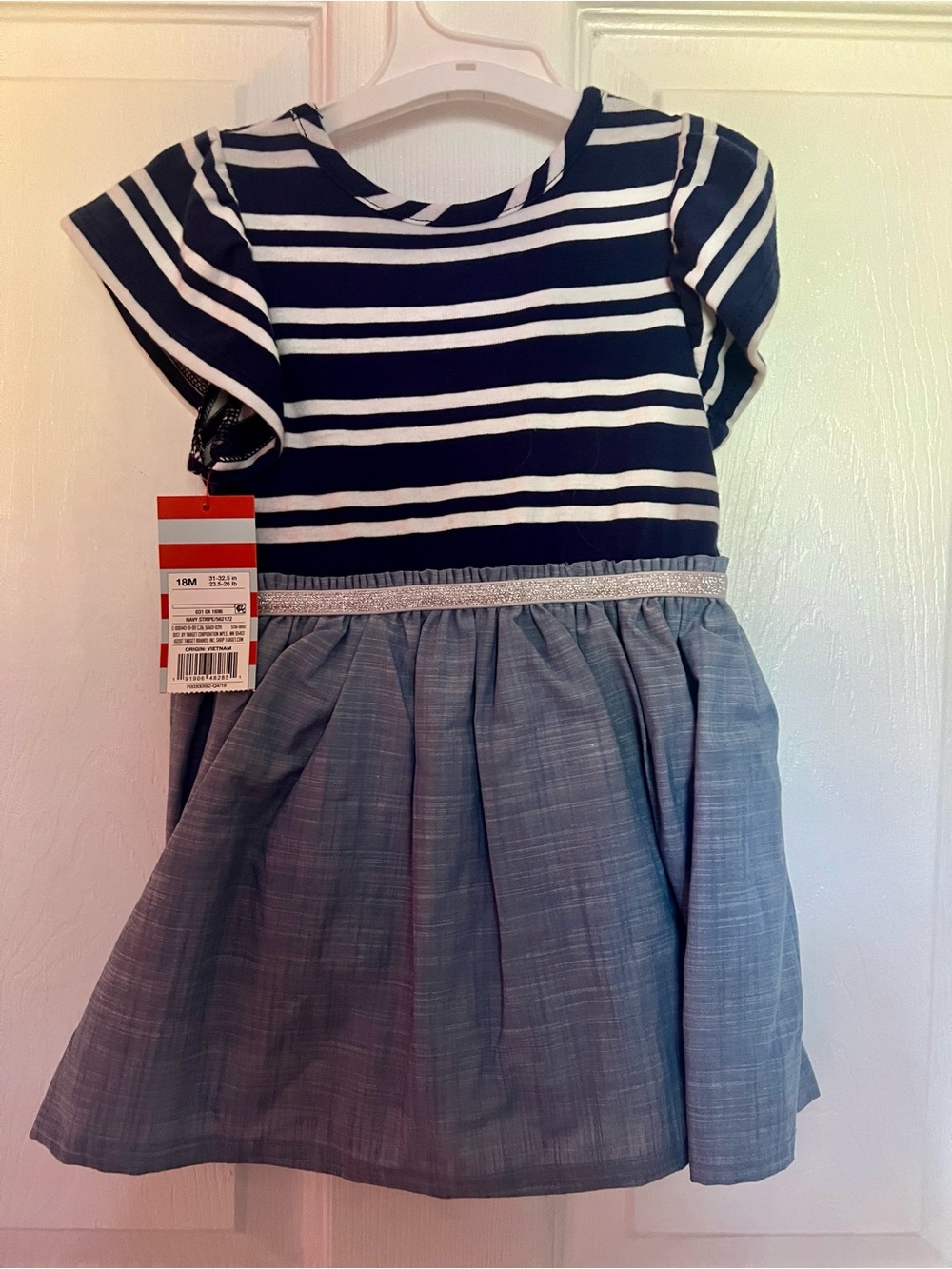 Cat & Jack Navy and White Striped Top Dress with Blue Skirt